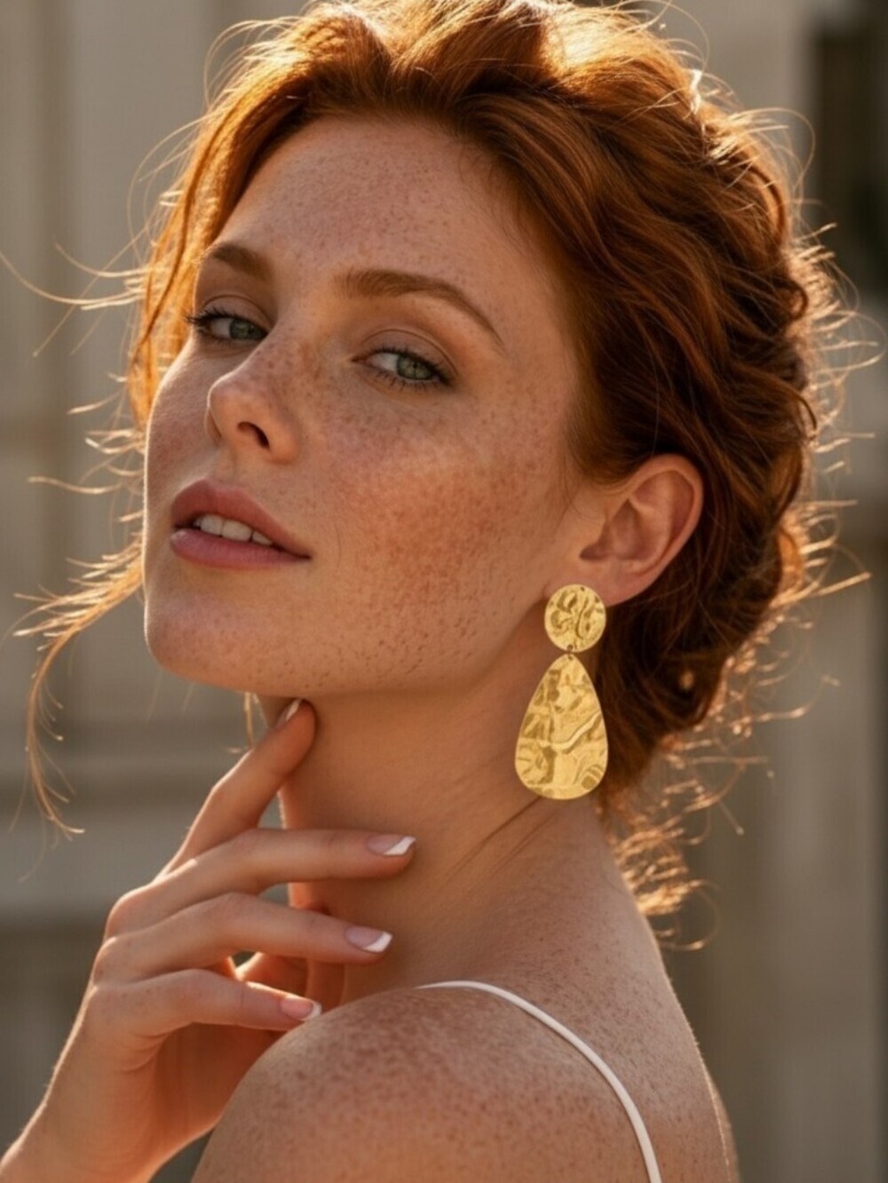 18k Gold Plated SS Hammered Teardrop Drop Earrings Bohemian Gold 2.8"